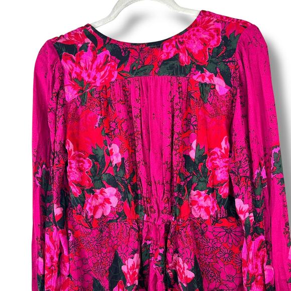 Free People Mikayla Scarlet Combo Red Printed Floral Front Hook Blouson Blouse - Picture 9 of 11